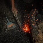 Macro detail of cast iron skillet handle